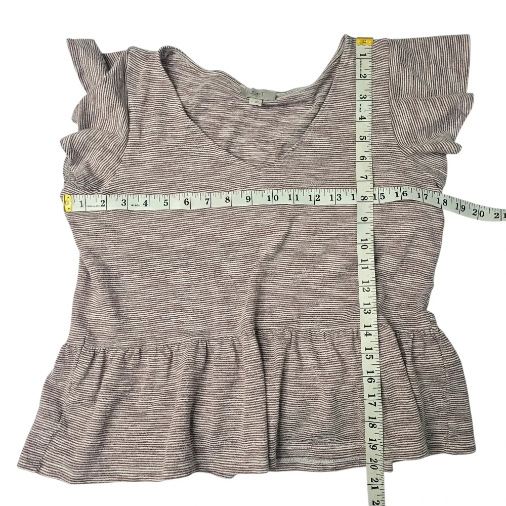 Loft brand V-neck striped top with ruffled sleeves